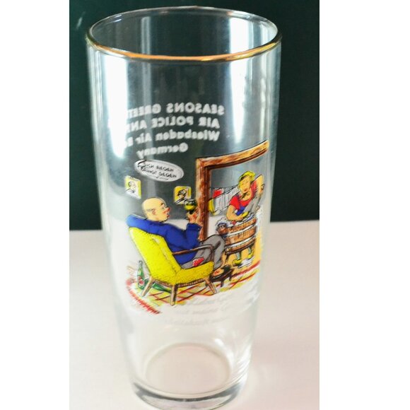 Set Of 4 Glasses German Figures With Sayings Air Force Police Wiesbaden Germany - Picture 5 of 11